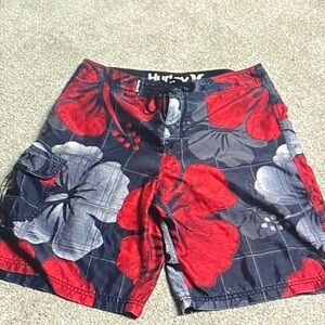 Hurley Men's Swim Shorts - Red and Gray Floral